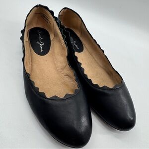Amelia Grace‎ Ballet Flats Black Sz 9 Leather Scalloped Cushioned